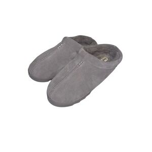 Dearfoams Women's Mules Slippers Gray Suede Faux Fur Lined Size 9 10 Slip On